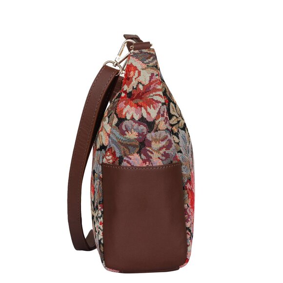 Women's Floral Tapestry Fabric Hobo Bag | Leather-Trimmed Crossbody Bag - Picture 7 of 8